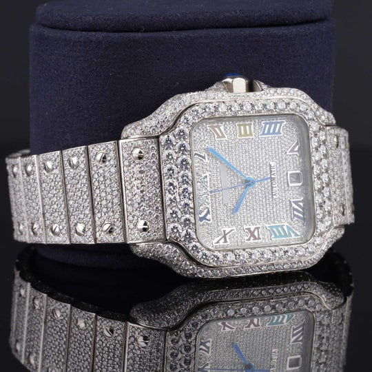Automatic Moissanite Cartier Watch With Rainbow Color Number