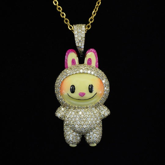 2.2CT White Diamond Labubu Pendant