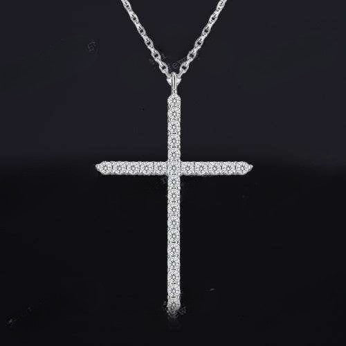1ct Moissanite Cross Pendant Necklace 925 Sterling Silver