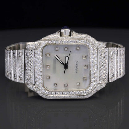 Cartier White Iced Out Moissanite Watch With Swiss Automatic Movement