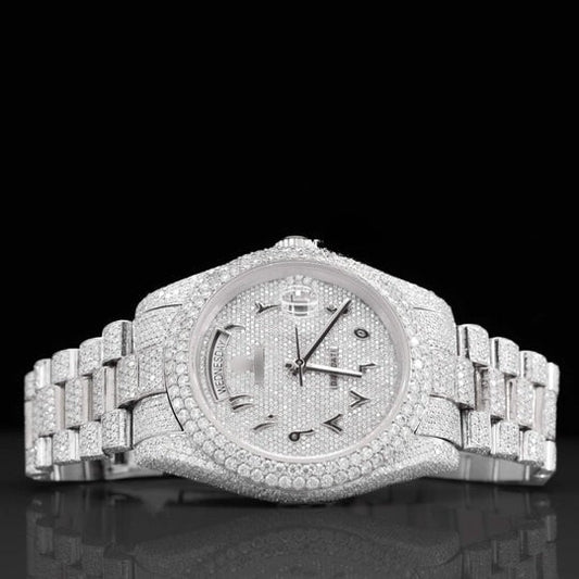 RLX Fully Moissanite Watch With Arabic Number Iced Out Automatic Watch
