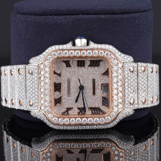 Stylish Fully Iced Out Moissanite Cartier Watch With Date Function