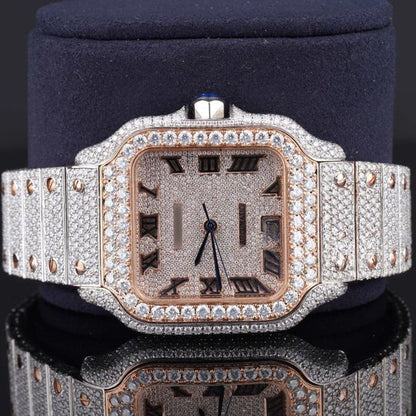 Stylish Fully Iced Out Moissanite Cartier Watch With Date Function