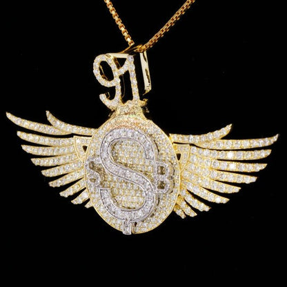 Custom Classic S Moissanite Round Diamond Hip Hop Pendant In Wing Logo
