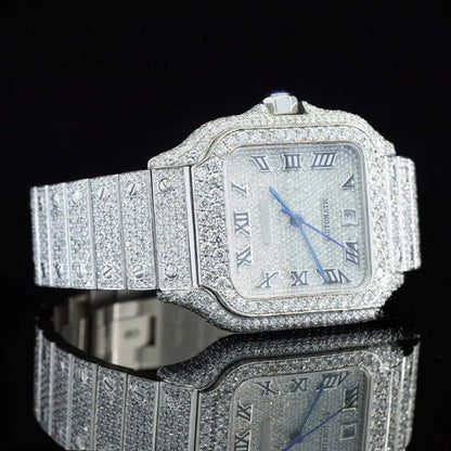 Cartier Moissanite Watch Roman Number Fully Body Diamond Automatic Watch For Men