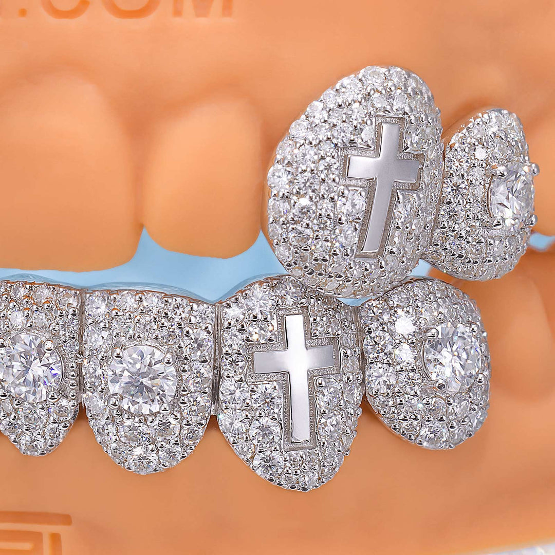 4-Tooth lced Fangs & Cross Grillz