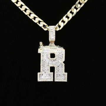 Custom Classic R Initial Moissanite Diamond Iced Out Hip Hop Pendant