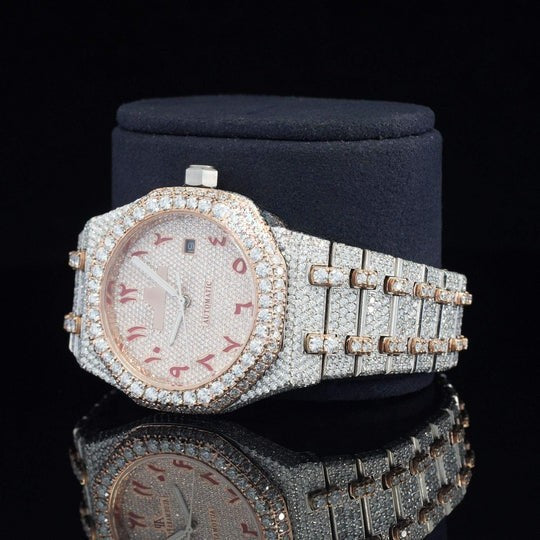 AP Classic Fully Iced Out Moissanite Automatic Movement Two Tone Watch