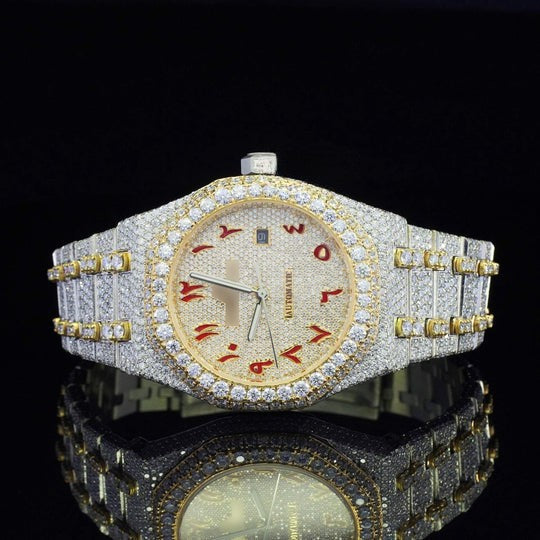 AP Classic Fully Iced Out Moissanite Automatic Movement Two Tone Watch