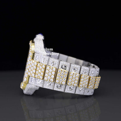 Cartier Aesthetic Two Tone Moissanite Watch For Men Automatic Movement