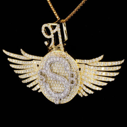 Custom Classic S Moissanite Round Diamond Hip Hop Pendant In Wing Logo