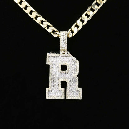 Custom Classic R Initial Moissanite Diamond Iced Out Hip Hop Pendant