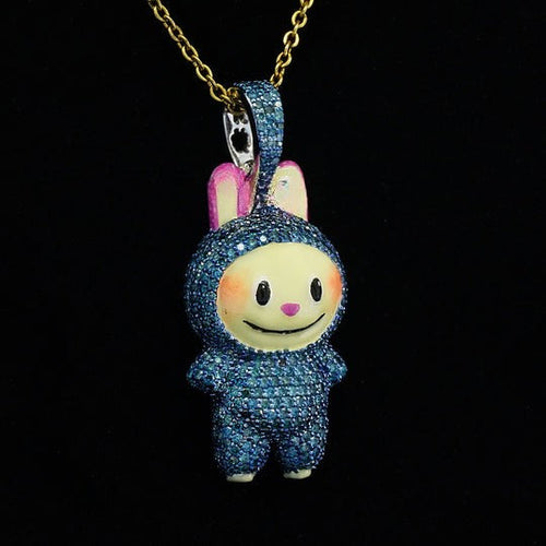 2.2CT Blue Diamond Labubu Pendant
