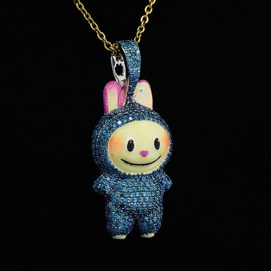 2.2CT Blue Diamond Labubu Pendant
