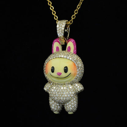 2.2CT White Diamond Labubu Pendant