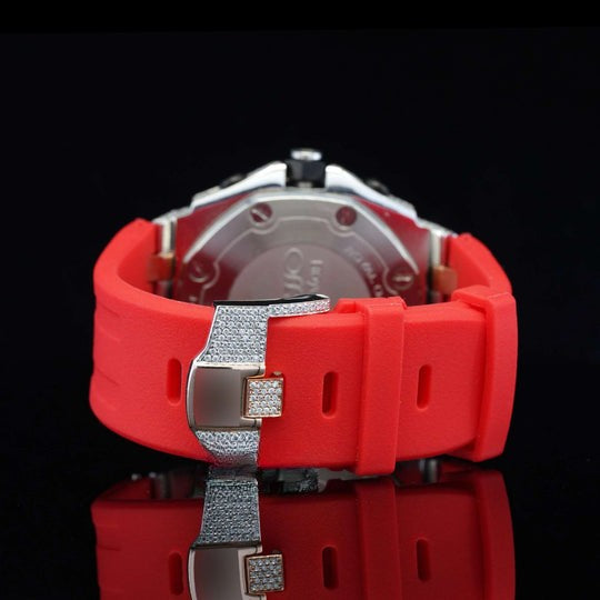 AP Fabulous Iced Out Red Rubber Belt Automatic Moissanite Wrist Watch