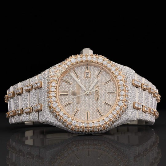 AP Luxurious Fully Iced Out Moissanite Dial Bust Down Automatic Watch