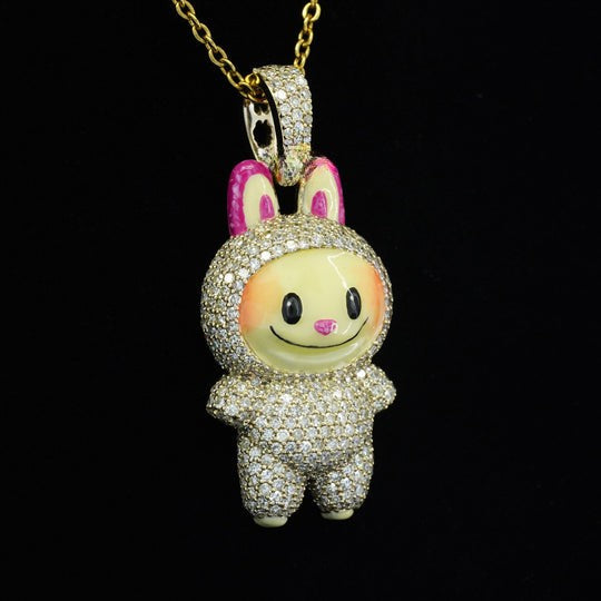 2.2CT White Diamond Labubu Pendant