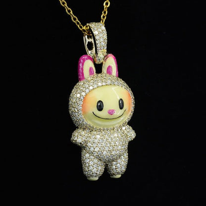 2.2CT White Diamond Labubu Pendant