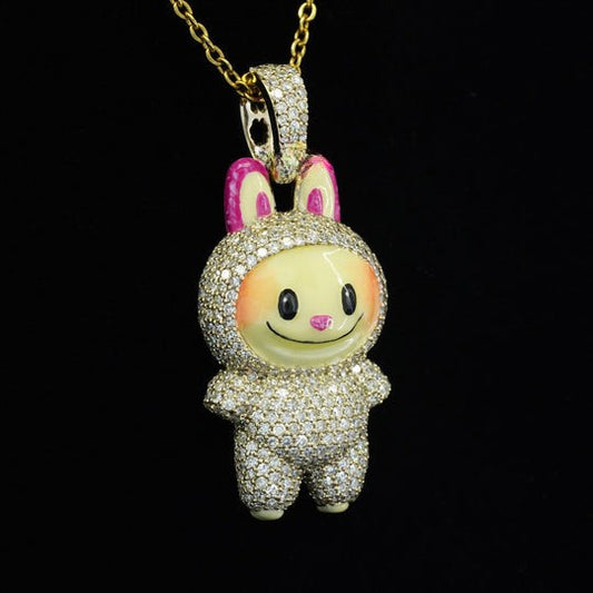 2.2CT White Diamond Labubu Pendant