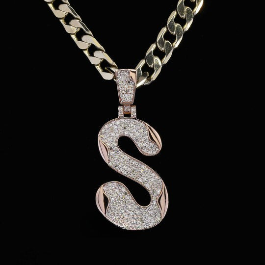 Custom Fancy S Initial Moissanite Diamond Bust Down Hip Hop Pendant