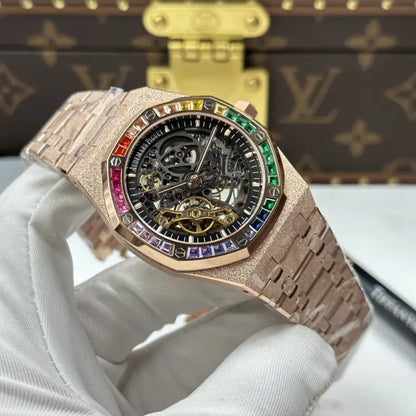 Audemars Piguet Royal Oak Openworked Frosted 15412 Case Rose Gold Bezel Stone Baguette 41mm Super Clone