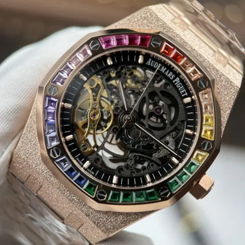 Audemars Piguet Royal Oak Openworked Frosted 15412 Case Rose Gold Bezel Stone Baguette 41mm Super Clone