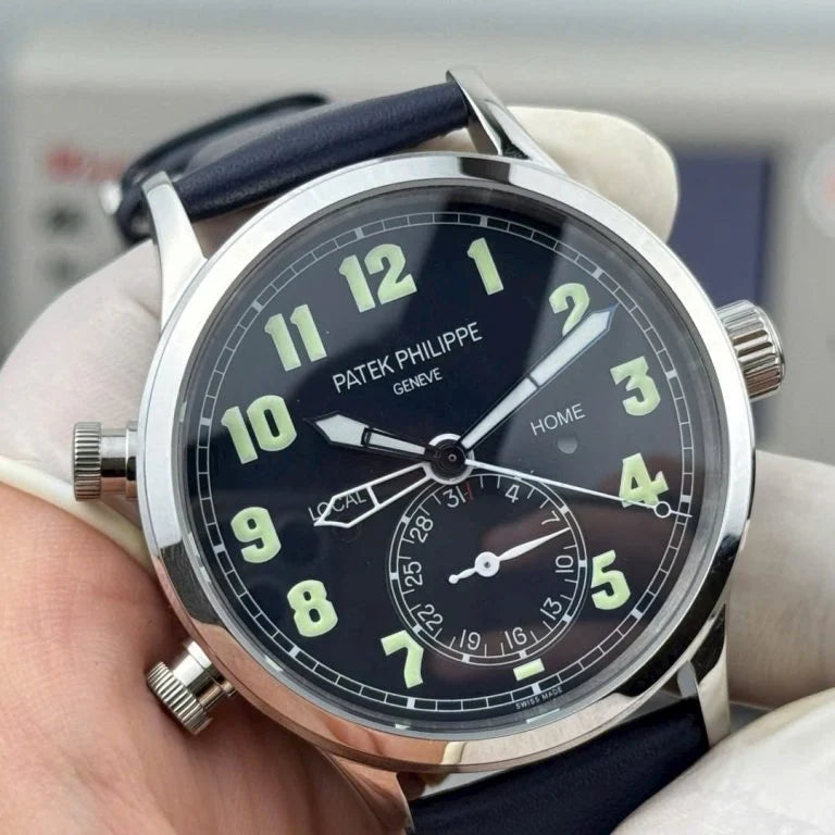 Patek Philippe Calatrava Pilot Travel Time 5524G Blue Dial Leather Strap 42mm