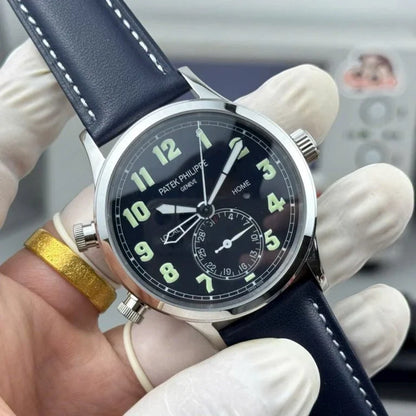 Patek Philippe Calatrava Pilot Travel Time 5524G Blue Dial Leather Strap 42mm