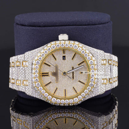 ElegantAP  Iced Out  Moissanite Watch For Men Sapphire Crystal Glass