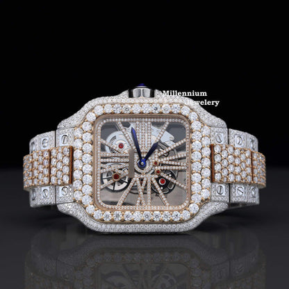 Cartier Aesthetic Two Tone Moissanite Watch For Men Automatic Movement
