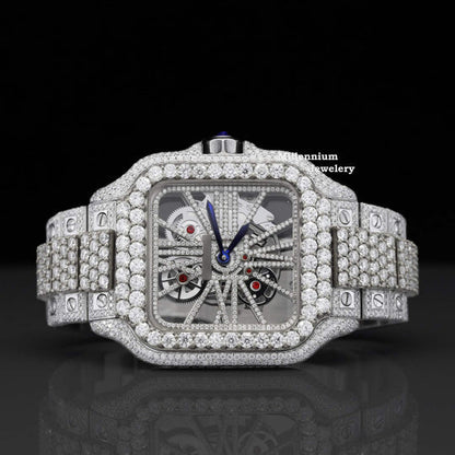 Cartier Aesthetic Two Tone Moissanite Watch For Men Automatic Movement