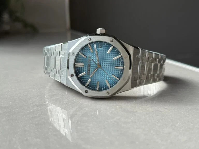 Royal Oak 41mm 15510 BC SS ZF 1:1 Best Edition Ice Blue Textured Dial on SS Bracelet SA4302 V3