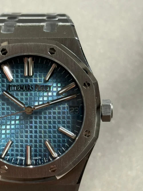 Royal Oak 41mm 15510 BC SS ZF 1:1 Best Edition Ice Blue Textured Dial on SS Bracelet SA4302 V3