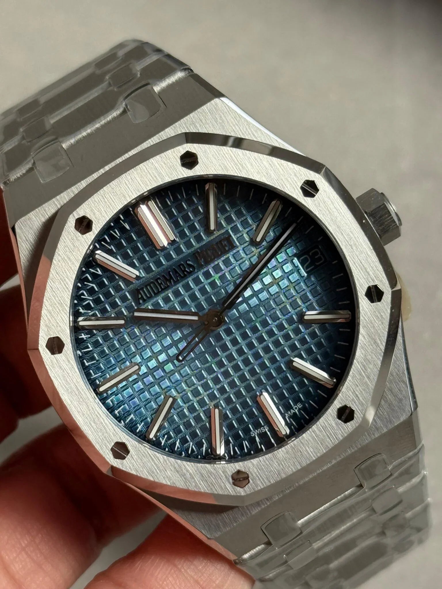 Royal Oak 41mm 15510 BC SS ZF 1:1 Best Edition Ice Blue Textured Dial on SS Bracelet SA4302 V3