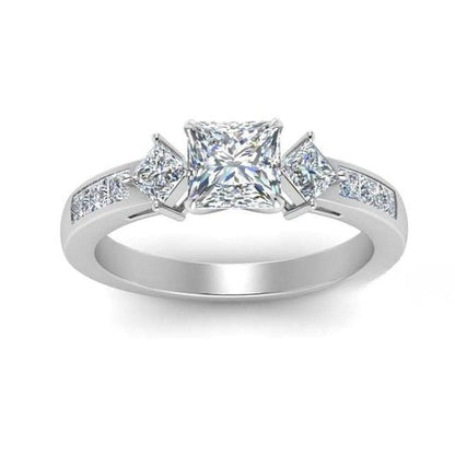 Three Stone 2.50ct Moissanite Diamond Accent Princess Cut Ring