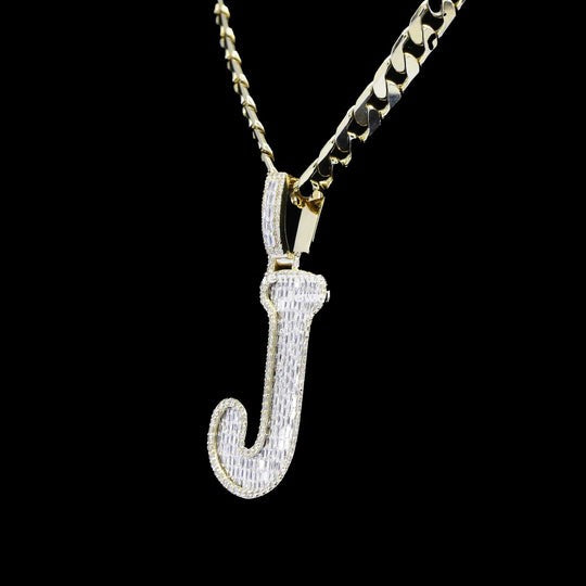 Custom J Initial Moissanite Diamond Totally Bust Down Hip Hop Pendant