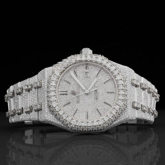 AP Luxurious Fully Iced Out Moissanite Dial Bust Down Automatic Watch