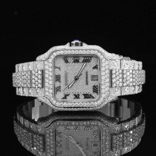 Cartier Iced Out Moissanite Watch For Men Sapphire Crystal Glass