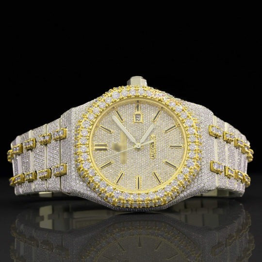 AP Luxurious Fully Iced Out Moissanite Dial Bust Down Automatic Watch