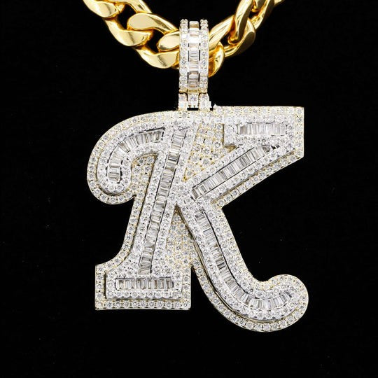 Custom K Initial Moissanite Diamond Fancy Iced Out Hip Hop Pendant