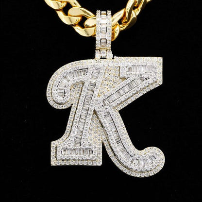 Custom K Initial Moissanite Diamond Fancy Iced Out Hip Hop Pendant