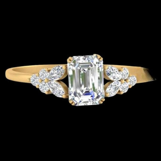 Emerald Shape 2ct Moissanite Diamond Engagement Ring For Women