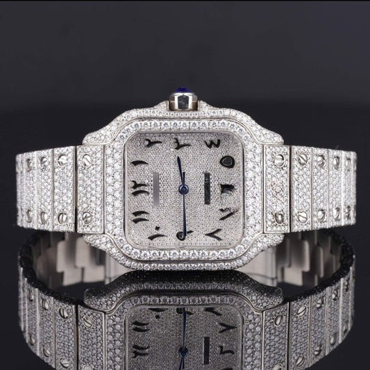 Moissanite Cartier Watch Iced Out Automatic Arabic Style Watch