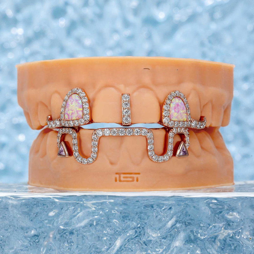 Top Opal W Bunny Tail Bar Grillz