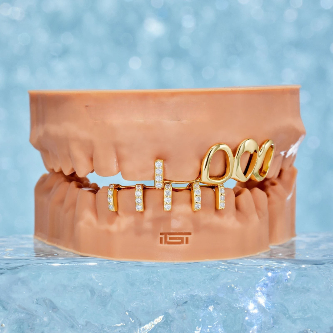 Open Face With Diamond Gap Bar Grillz